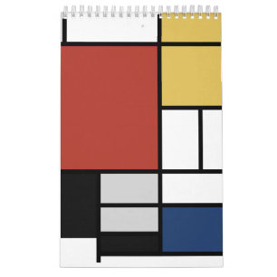 Calendario Mondrian Pintura de Plano Rojo Amarillo Azul Gris 