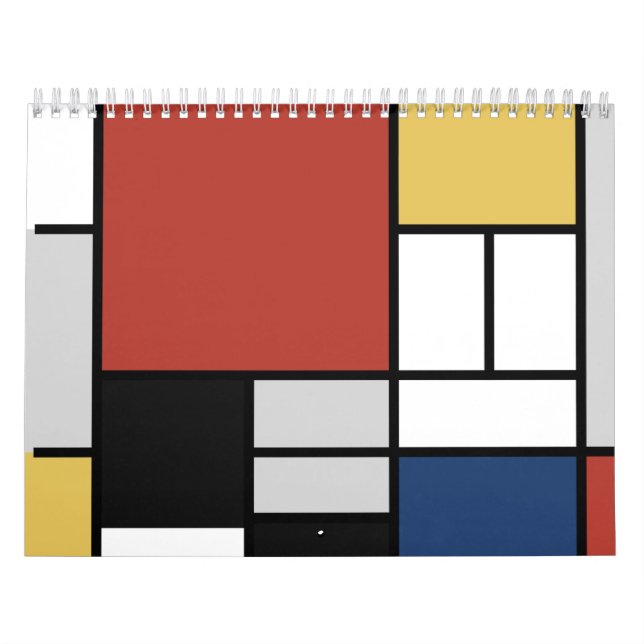 Calendario Mondrian Pintura de Plano Rojo Amarillo Azul Gris  (Tapa)