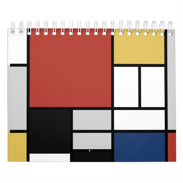 Calendario Mondrian Pintura de Plano Rojo Amarillo Azul Gris  (Tapa)