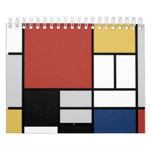 Calendario Mondrian Pintura de Plano Rojo Amarillo Azul Gris