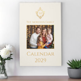 Calendario Monogram in Crest Elegant Family Photo Ivory Gold 