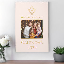 Calendario Monogram in Crest Family Photo Pink Gold Vintage