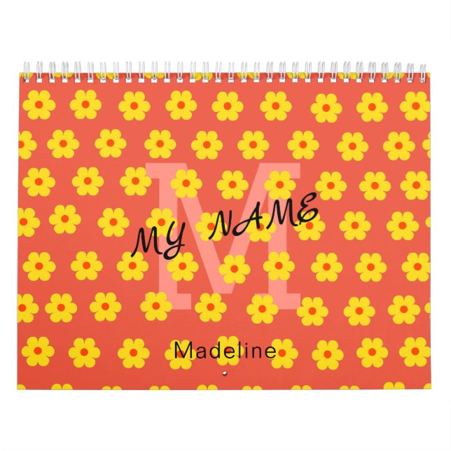 Calendario Monograma de flores naranjas amarillas sencillas y (Tapa)