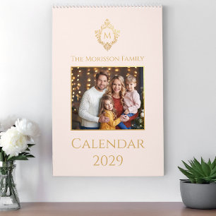 Calendario Monograma en foto de familia Crest Pink Gold Vinta