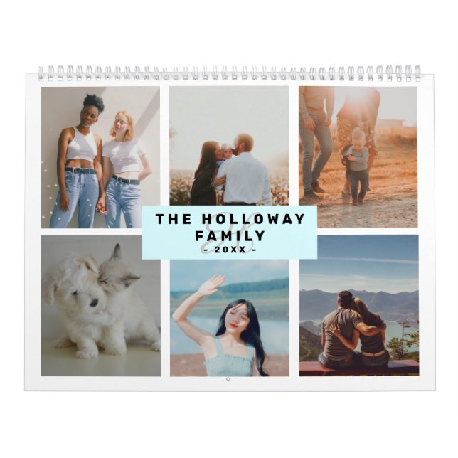 Calendario Monograma familiar moderno verde azulado collage d (Tapa)