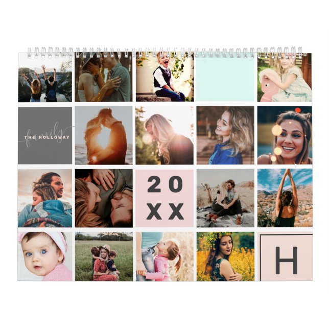 Calendario Monograma moderno para tu familia 41 fotocollage (Tapa)