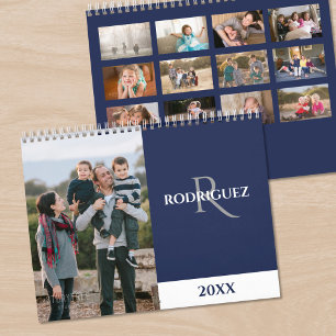 Calendario Monograma Personalizado Foto Azul Marino Español