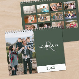 Calendario Monograma Personalizado Foto Verde Español