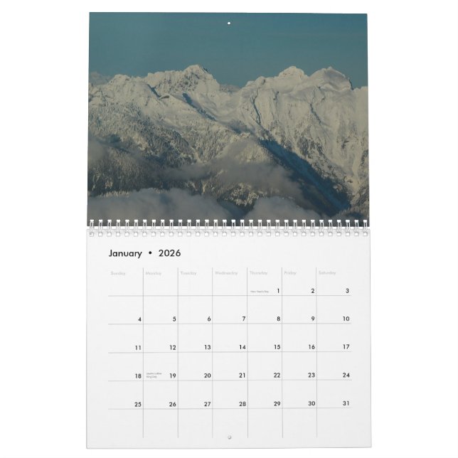 Calendario Montañas de la cascada - estado de Washington (Jan 2026)