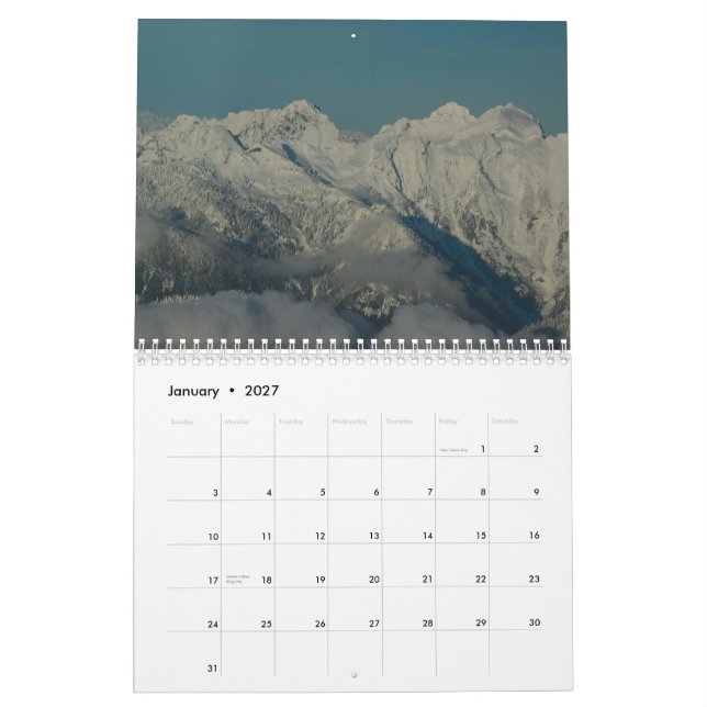Calendario Montañas de la cascada - estado de Washington (Jan 2027)