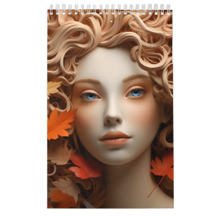 Calendario Mujer Dorada Otoño Mujeres Naranja Marrón Broncead