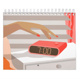 Calendario Mujeres presionando con la mano el botón de snooze