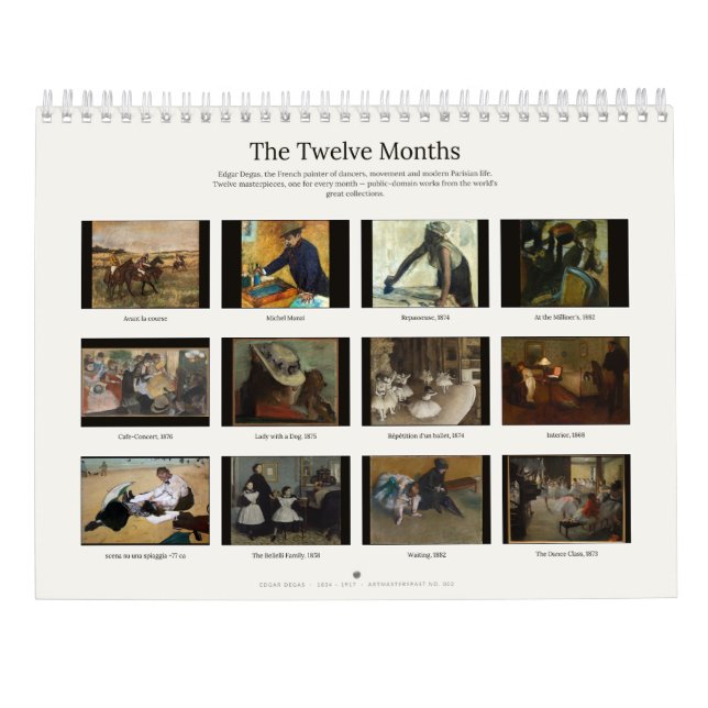 Calendario mural de arte fino de Edgar Degas (Reverso)