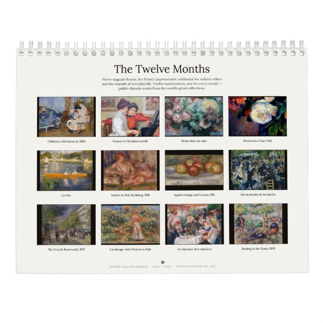 Calendario mural de arte fino de Pierre-Auguste Re (Reverso)