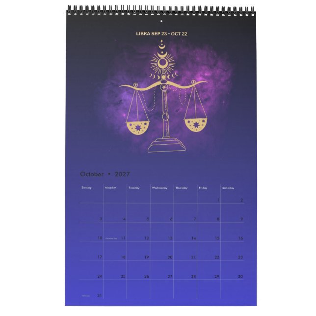Calendario mural de astrología 2026 (Oct 2027)