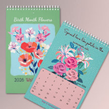 Calendario mural de flores de nacimiento elegantes