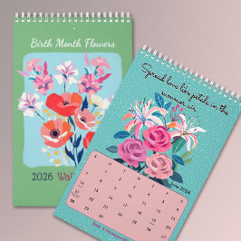 Calendario mural de flores de nacimiento elegantes