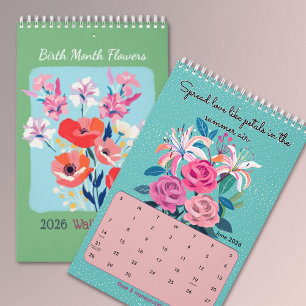 Calendario mural de flores de nacimiento elegantes
