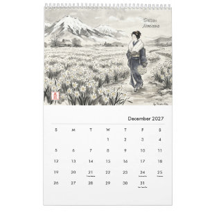 Calendario mural de flores tradicionales japonesas