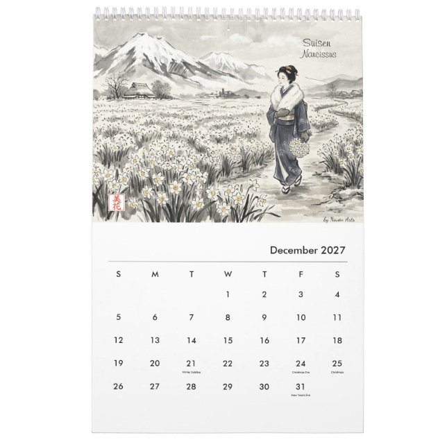 Calendario mural de flores tradicionales japonesas (Dec 2027)