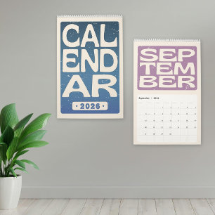 Calendario mural de letras en bloque retro, minima