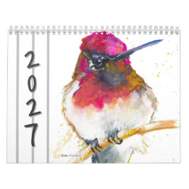 Calendario mural de pájaros acuarela 2027