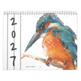 Calendario mural de pájaros acuarela 2027