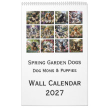 Calendario mural de perros en el jardín de primave