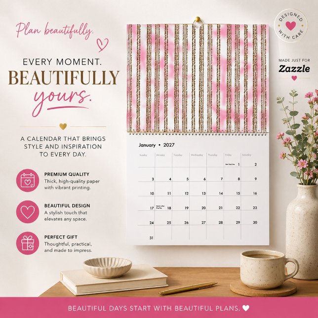 Calendario mural de rayas acuarela rosa (Subido por el creador)