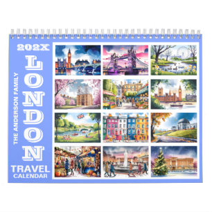 Calendario mural de viaje a Londres con acuarela 2