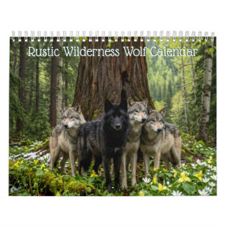 Calendario mural del lobo del desierto rústico