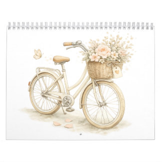 Calendario mural floral de bicicleta vintage
