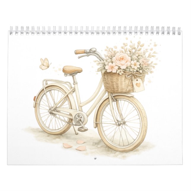 Calendario mural floral de bicicleta vintage (Tapa)
