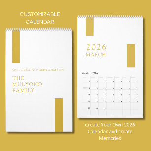 Calendario mural minimalista moderno de oro 2026