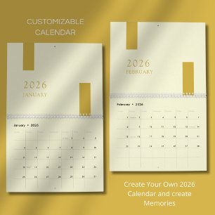 Calendario mural minimalista moderno de oro 2026
