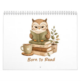 Calendario Nacida para leer amante del libro de búho lindo