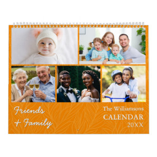 Calendario Naranja de Fotos Múltiples de Familia y