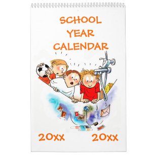 Calendario Naranja de página única Año escolar Niños del cale