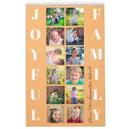 Calendario Naranja monogramado de collage de fotos familiares