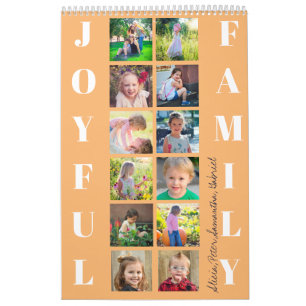 Calendario Naranja monogramado de collage de fotos familiares
