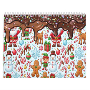 Calendario Navidad Vintage Retro Caña de Caramelo Roja País d