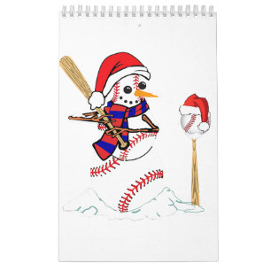 Calendario Navidades de béisbol Snowman jugando al béisbol