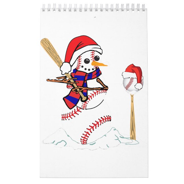 Calendario Navidades de béisbol Snowman jugando al béisbol (Tapa)