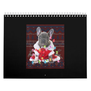 Calendario Navidades de Bulldog franceses iluminan perro suét