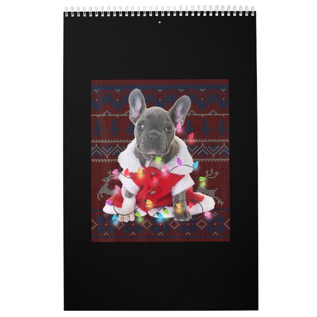 Calendario Navidades de Bulldog franceses iluminan perro suét (Tapa)