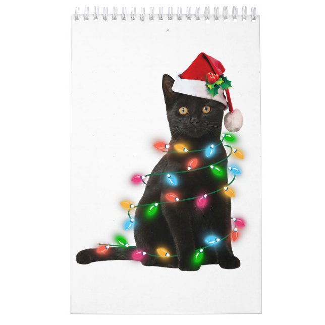 Calendario Navidades del gato negro camiseta ligera amante de (Tapa)
