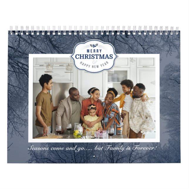 Calendario Navidades Familia Foto Blue Gray Cita Textos (Tapa)