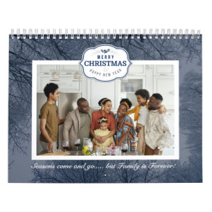 Calendario Navidades Familia Foto Cita Gris Azul Texto
