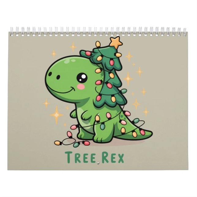 Calendario Navidades Fiesta de luz de dinosaurios Rex árbol d (Tapa)
