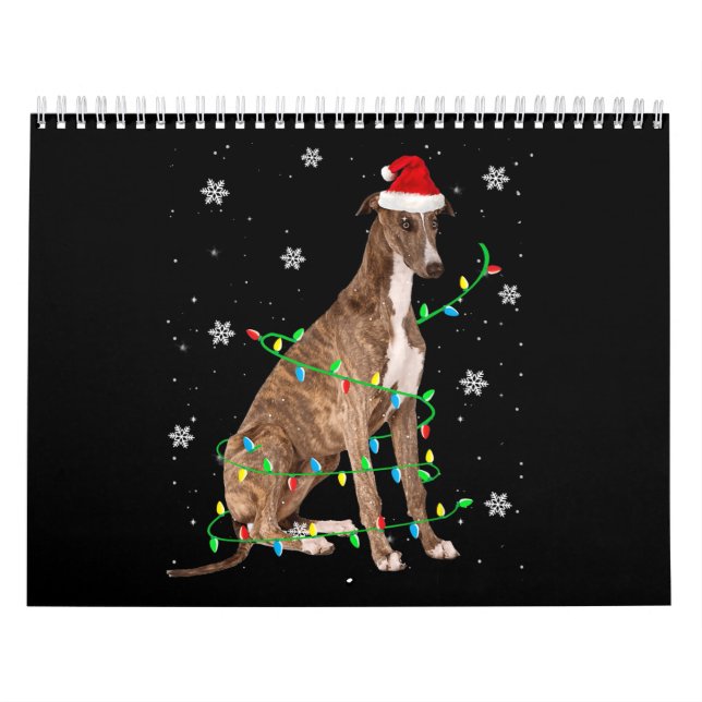 Calendario navidades grises iluminan lindo santa greyhound (Tapa)